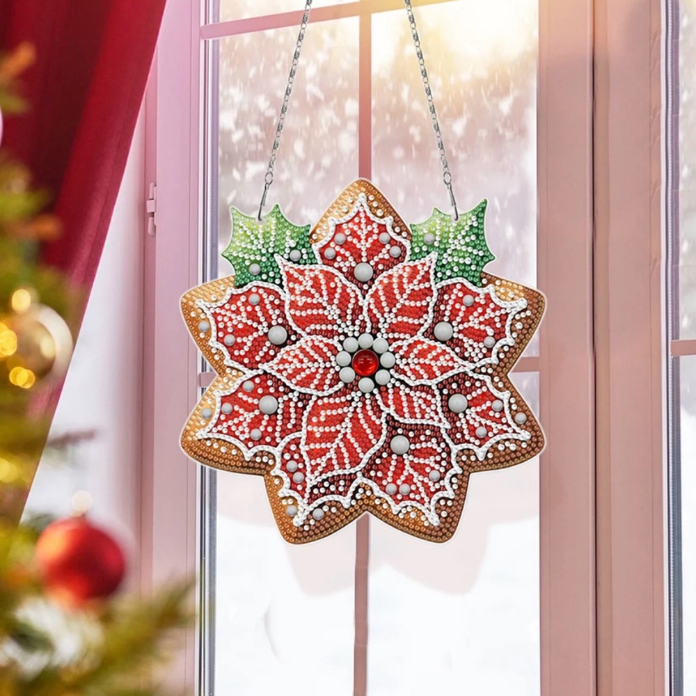 Diamond painting window hanging Poinsettia, Red and Green